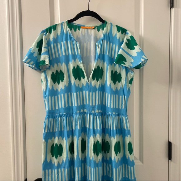 Oliphant Tuckernuck Tiered Hem V-Neck Maxi Midi Flutter Sleeve Dress Size Medium - Picture 3 of 11